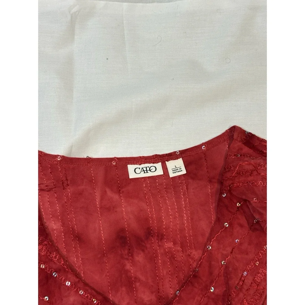 CATO Red Tie Dye Ruffle Top with‎ Sequins - Size Large